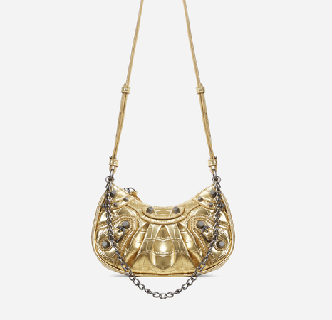 EGO- HELENA STUDDED CHAIN DETAIL CROSS BODY BAG IN GOLD CROC PRINT FAUX LEATHER