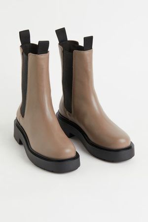 Chunky Leather Boots - Beige - Ladies | H&M US
