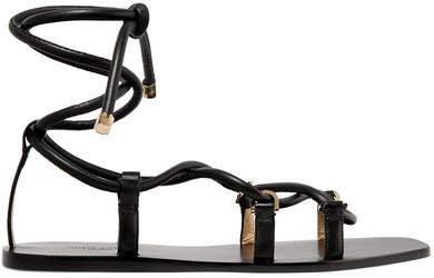 Aziza Leather Flat Sandals - Black