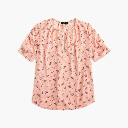 J.Crew: Ruched-sleeve Top In Ditsy Floral pink