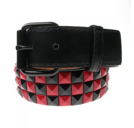 Punk'd Image - Black/Red 3 Row Studded Belt
