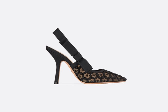 SWEET-D SLINGBACK PUMP Black Embroidered Tulle with Floral Motif