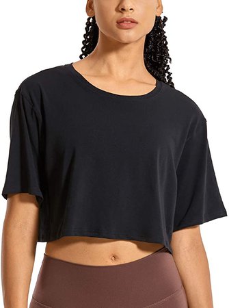 CRZ YOGA Women's Pima Cotton Workout Crop Tops Short Sleeve Yoga Shirts  Casual Athletic Running T-Shirts Graphite Green Medium : Clothing, Shoes &  Jewelry