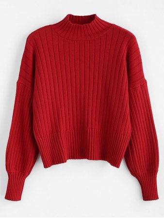 [51% OFF] 2019 Dropped Shoulder Mock Neck Sweater In RED ONE SIZE | ZAFUL