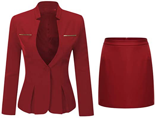 Women's 2 Piece Business Skirt Suit Set Office Lady Slim Fit Blazer and Skirt