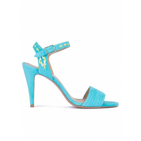 Heeled sandals in turquoise suede - online shoe store Pura Lopez . PURA LOPEZ