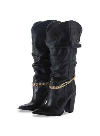 Gold Chaing Detailed Draped Boots - Haleia Couture