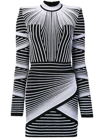 Balmain Geometric Long-sleeve Mini Dress