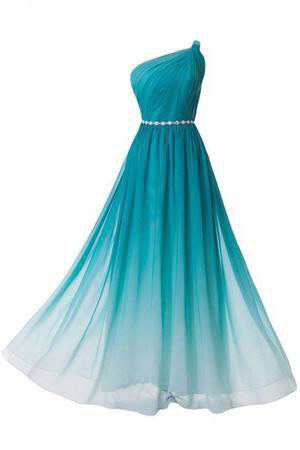 One shoulder turquoise ombre gown