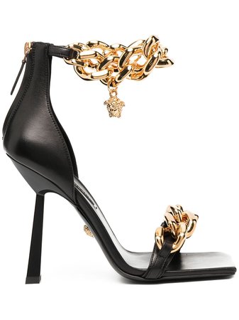 Versace chain-embellished Medusa sandals black & gold DST568PDNA32 - Farfetch