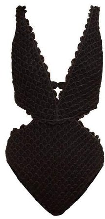 Mare - Fishscale Knitted Plunge Swimsuit - Womens - Black