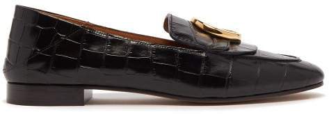 The C Crocodile Effect Leather Loafers - Womens - Black