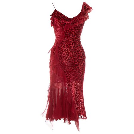 Christian Dior by John Galliano red silk evening dress, fw 2002 For Sale at 1stdibs