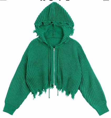 green distressed knit hoodie