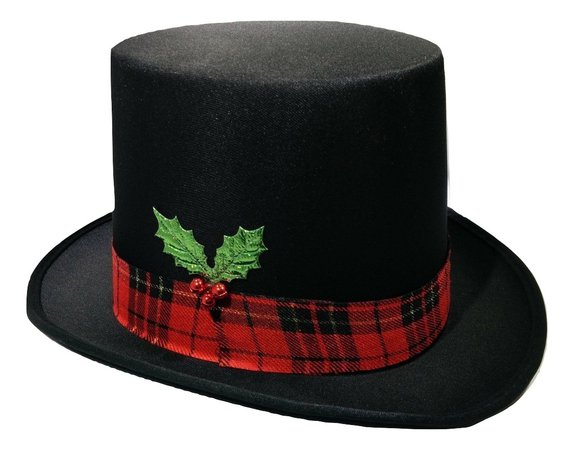 Nicky Bigs Novelties | Christmas Caroler Snowman Top Hat Costume Red Plaid Band Mistletoe Holly Berries