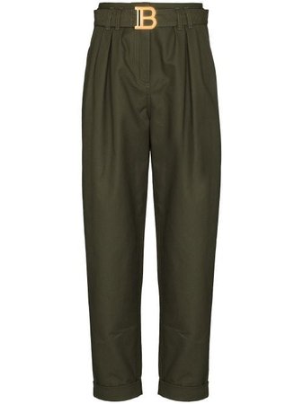 Shop Balmain logo-buckle tapered trousers with Express Delivery - FARFETCH