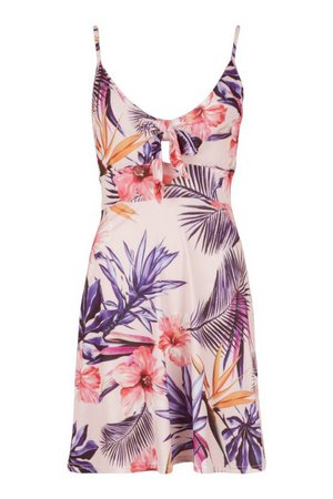 Floral Print Strappy Bow Detail Sundress | boohoo ivory