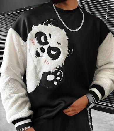 Manfinity Sportsity Men Panda Embroidery Striped Trim Sweatshirt