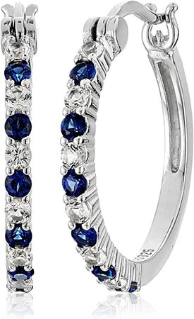 Amazon.com: Sterling Silver Alternating Created Blue and White Sapphire Hoop Earrings: Clothing, Shoes & Jewelry