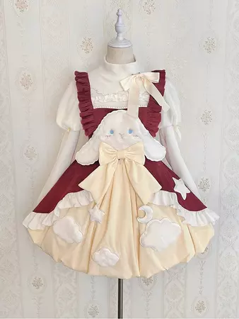 Sleepy Rabbit Corduroy Bunny Embroidery Applique Bodice Bubble Skirt Lolita JSK Full Set