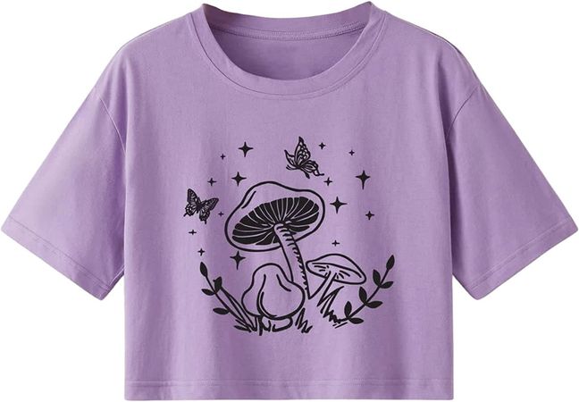 SweatyRocks Women's Cute Floral Print Cropped Tee Short Sleeve Crop Top Black S at Amazon Women’s Clothing store