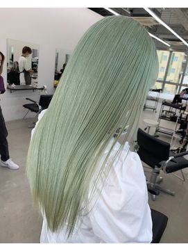sage green straight long hair