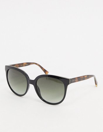 Ted Baker oversized round sunglasses in black | ASOS