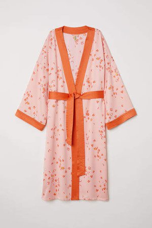 Long Satin Kimono - Pink