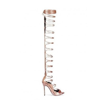 Vixi Rose Gold Snake Lace Up Thigh High Heels : Simmi Shoes