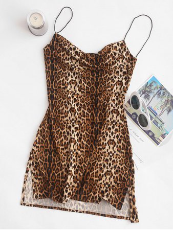 [29% OFF] 2020 Snakeskin Leopard Print Slits Flared Cami Dress In MULTI | ZAFUL ..