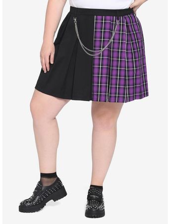Black & Purple Split Plaid Skirt Plus Size | Hot Topic