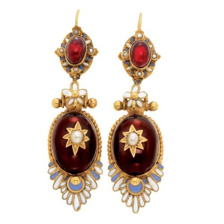 OMG that dress! Earrings, 1870s, Doyle Auctions