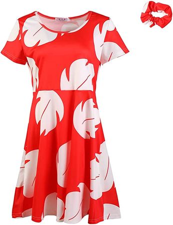 Amazon.com: Women Cosplay Dress Costume Red Short Sleeve Knee Length Casual Daily Evening Party Dress Lilo Red Dress Leaf Dress (S), Small : Clothing, Shoes & Jewelry