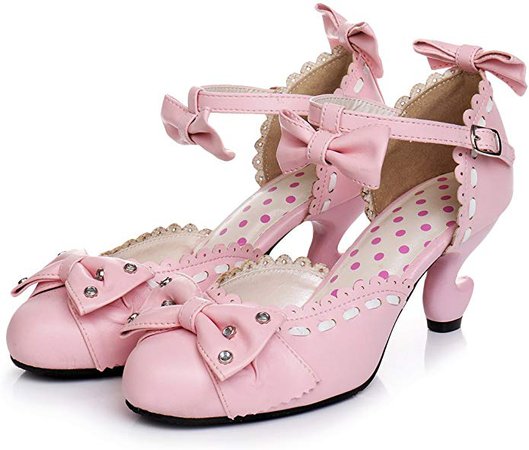 Amazon.com | Japanese Sweet Lolita Rhinestone Bow Ankle Strap Princess High Heels Sandals Dress Pumps | Heeled Sandals