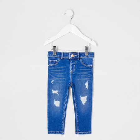 Mini girls blue ripped Molly jeans | River Island