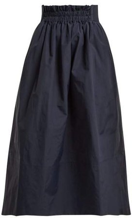 Shirred Waistband Midi Skirt - Womens - Navy