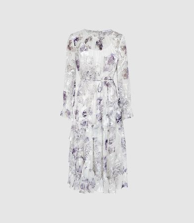 Annabelle Blue/ White Floral Printed Midi Dress – REISS