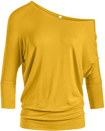 Dolman Tops for Women Sexy Off The Shoulder Tops Banded Waistband Shirts 3/4 Sleeves Regular and Plus Size Tops at Amazon Women’s Clothing store