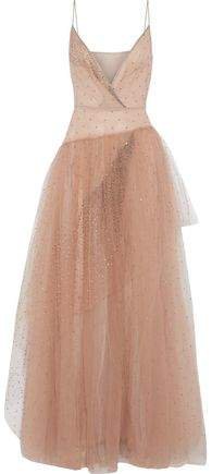 Wrap-effect Crystal-embellished Tulle Gown