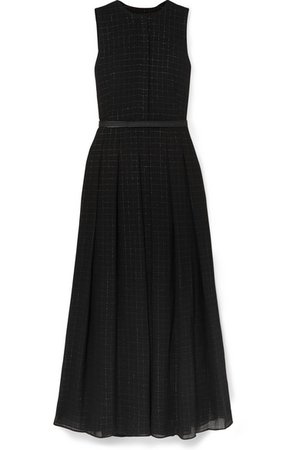 Akris | Belted metallic checked wool-blend mousseline gown | NET-A-PORTER.COM