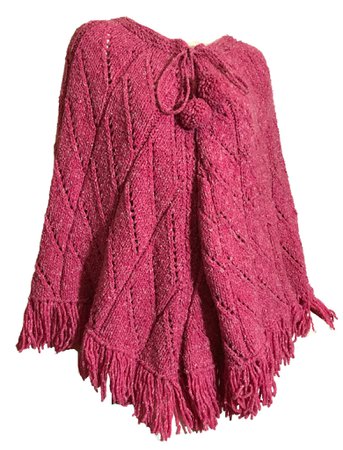 Candy Pink Acrylic Crocheted Fringed Poncho with Pom Poms circa 1970s – Dorothea's Closet Vintage