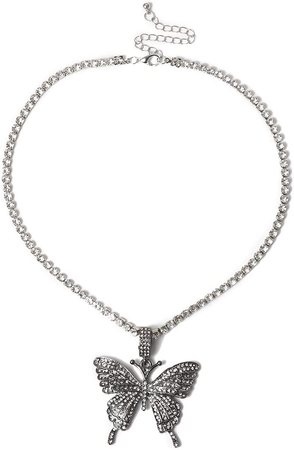Statment Big Butterfly Pendant Necklace Rhinestone Chain for Women Bling Silver Chain Crystal Choker Necklace Jewelry