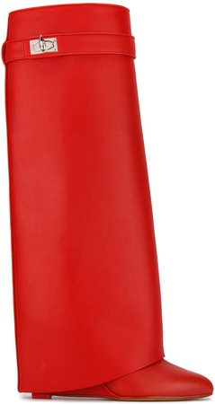 Red Leather Shark Lock 90 knee boots