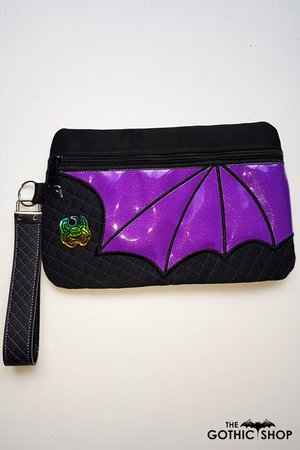 Dragon Wing Purple Glitter Gothic Zipper Clutch Bag | Makeup