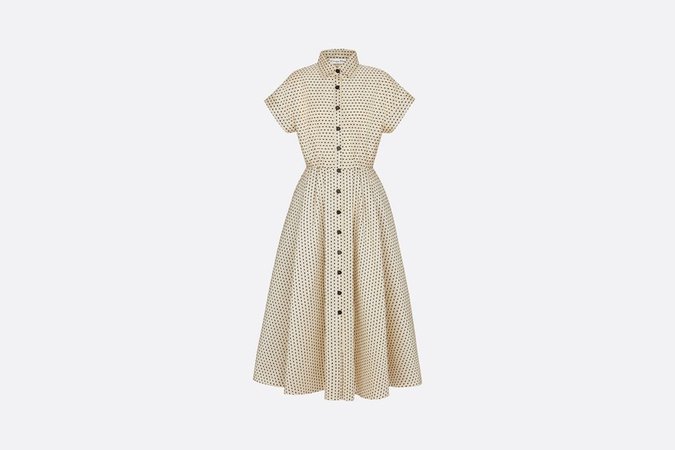 Shirt Dress Ivory Silk and Cotton with Black Polka Dots - Ready-to-wear - Woman | DIOR