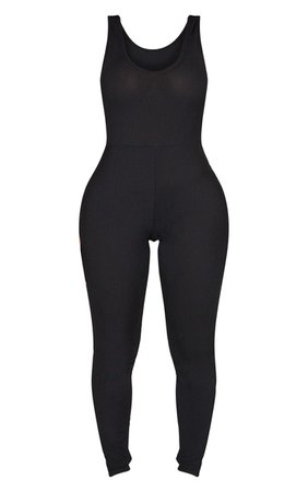 Shape Black Ribbed Scoop Neck Jumpsuit | PrettyLittleThing USA