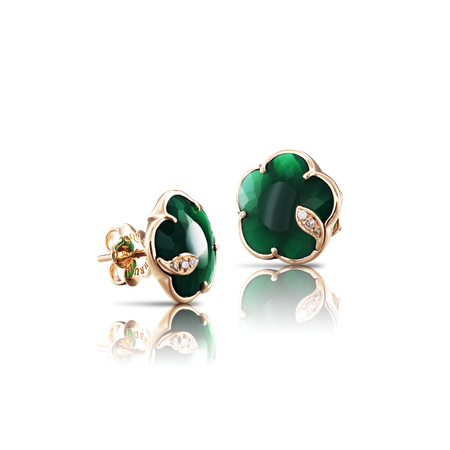 18k Rose Gold Petit Joli Earrings with Green Agate, White and Champagne diamonds, Pasquale Bruni