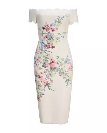 Ted Baker Trixiiy Off-the-Shoulder Scalloped Bodycon Dress | Bloomingdale's white