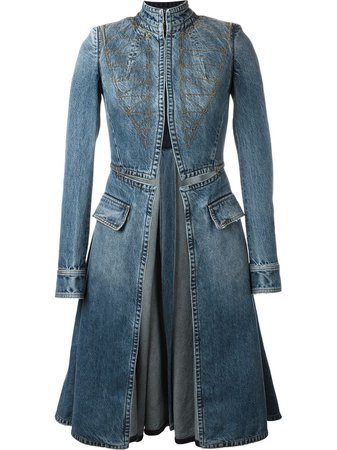 Alexander McQueen stitched flared denim coat