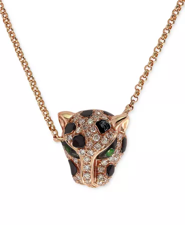 EFFY Collection EFFY® Diamond (1/6 ct. t.w.) and Emerald Accent Panther Pendant Necklace in 14k Rose Gold